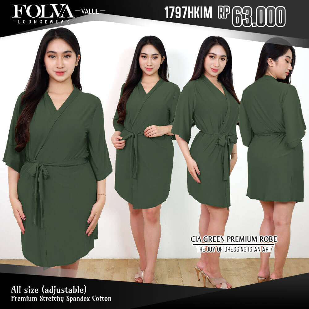 FOLVA Kimono Hijau Bridesmaid Baju Tidur Piyama Wanita robe spandex all size 1797HKIM (1)