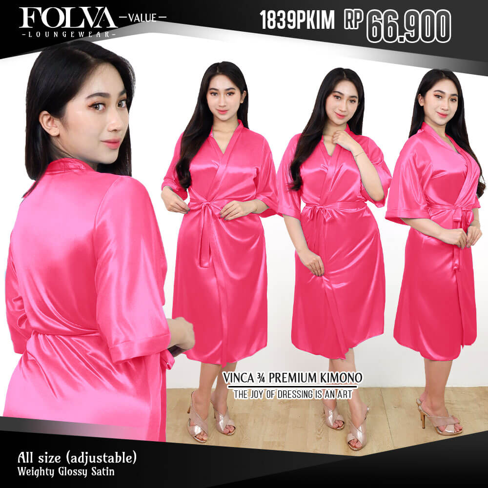 FOLVA Kimono wedding bridesmaid robe selutut baju tidur wanita Satin 1839PKIM Pink Tua Kimono (1)