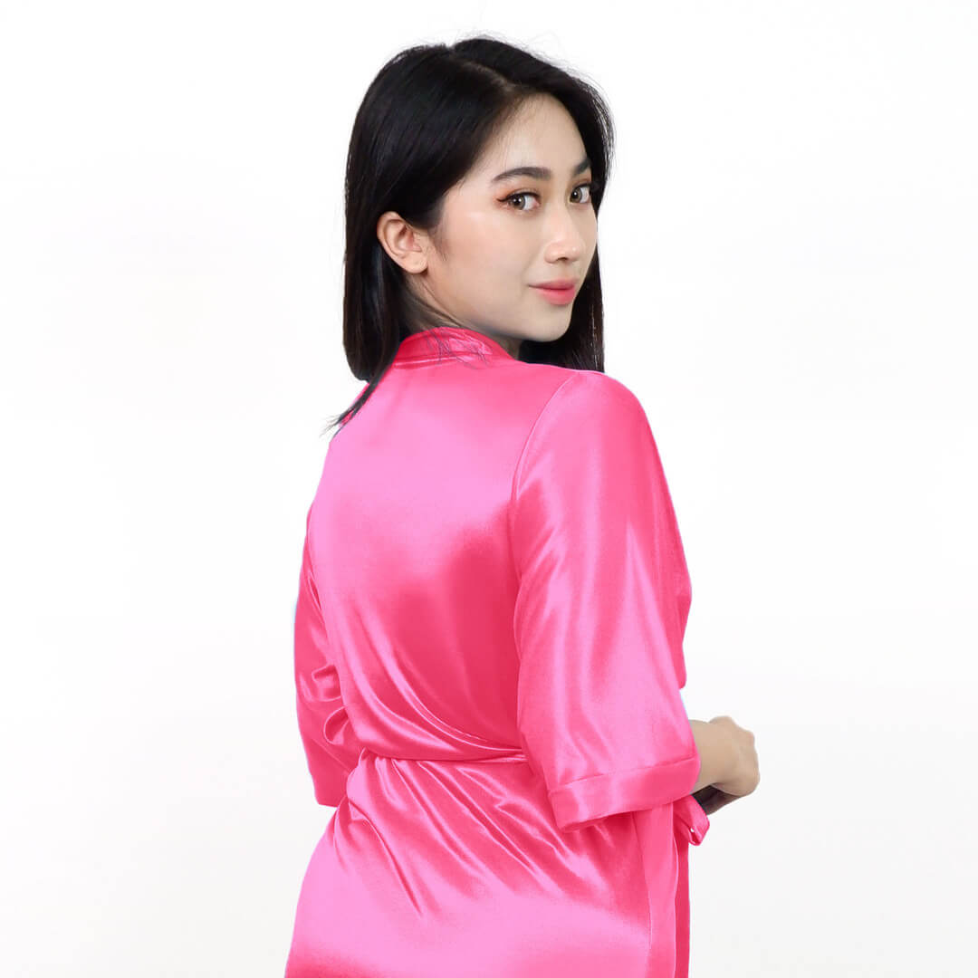 FOLVA Kimono wedding bridesmaid robe selutut baju tidur wanita Satin 1839PKIM Pink Tua Kimono (6)